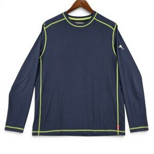 Tommy Bahama Relax L UV Tech Rash Guard Swim Shirt Navy Lime‎ UPF 30 EUC Mens